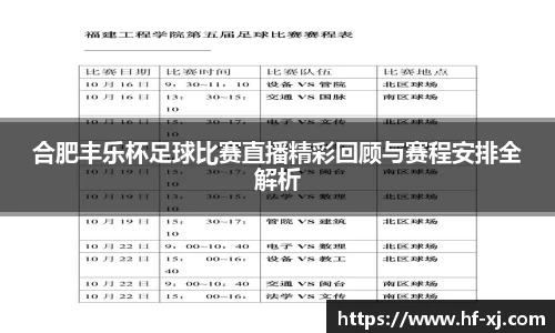 合肥丰乐杯足球比赛直播精彩回顾与赛程安排全解析